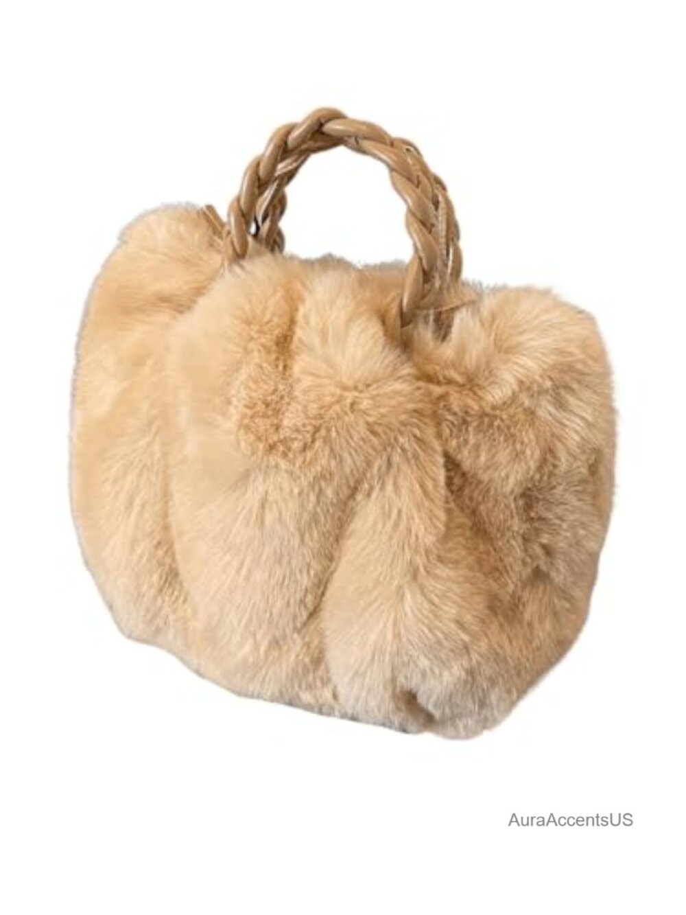 Faux Fox Fur Furry Tote Bag Braided Handle Crossbody Shoulder Bag